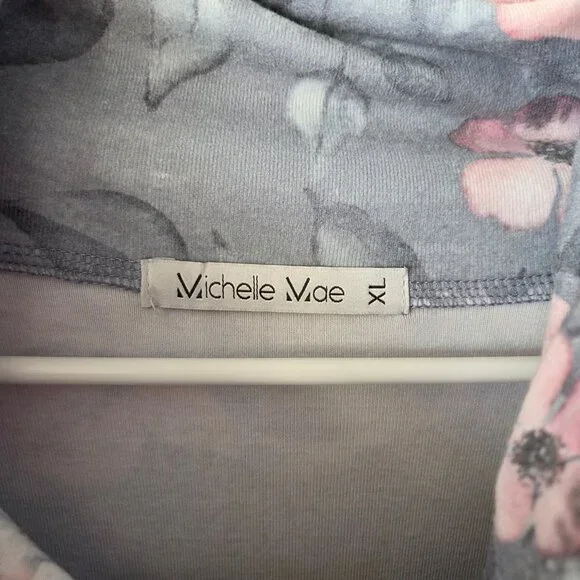 Michelle Mae Womens XL Floral Striped Lightweight Pullover Sweatshirt Cowl Neck - Picture 6 of 9